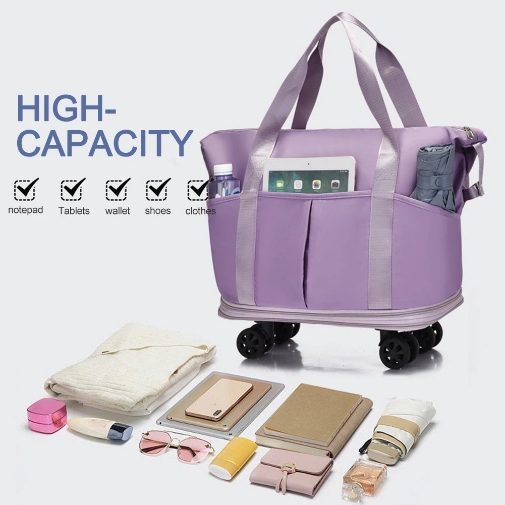Carry On Luggage Bag with Detachable Wheels Dry Wet Separation Expandable Suitcases Large Capacity Duffle Bag for Men and Women