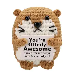 Handmade Crochet Otter Doll with Positive Energy Card - Adorable Knitted Animal Home and Desk Decoration Gift (1)