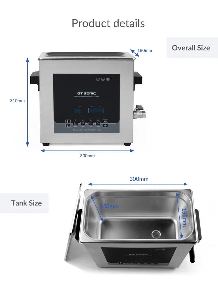 Description Picture 4 of itemSonic CleanerSonic CleanerGT SONIC-D6 40khz Ultrasonic Cleaning Equipment Wholesale Price For Hospital