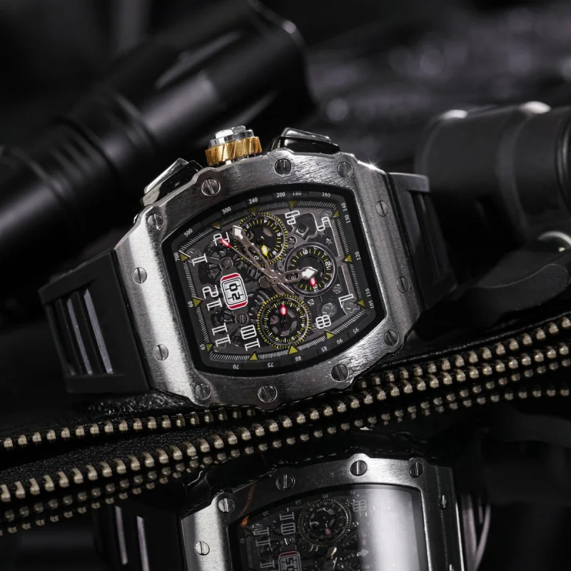 Fully automatic mechanical watch men's large dial men's trendy and fashionable wine barrel shaped mechanical watch sports men's - 5