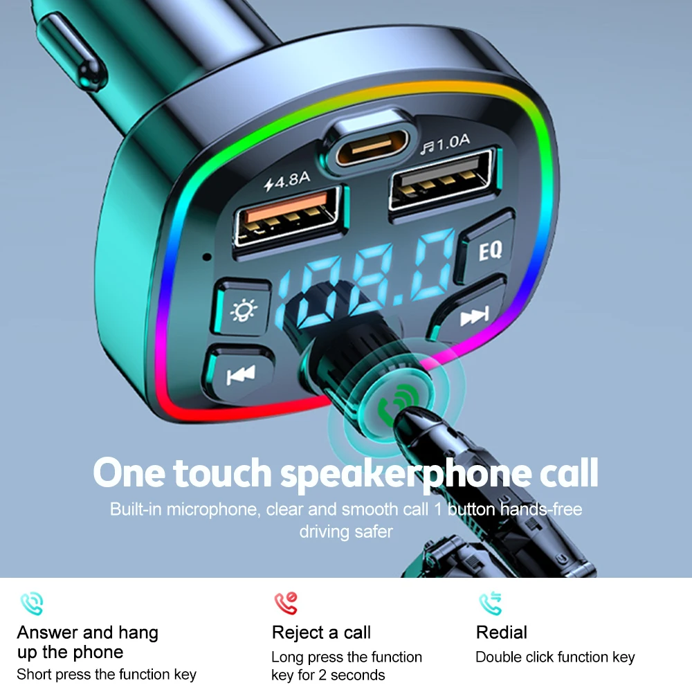 Car Bluetooth FM Transmitter PD 18W Type-C Dual USB 4.2A Fast Charger LED Backlit MP3 Player Q7 Model