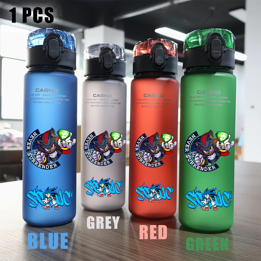 thumbnail image 1 of Vaso de agua portátil para deportes de viaje, para acampar al aire libre, resistente a fugas, de plástico, de Sonic the Hedgehog, rojo, verde, azul y negro, 560 ml, 1 of 4