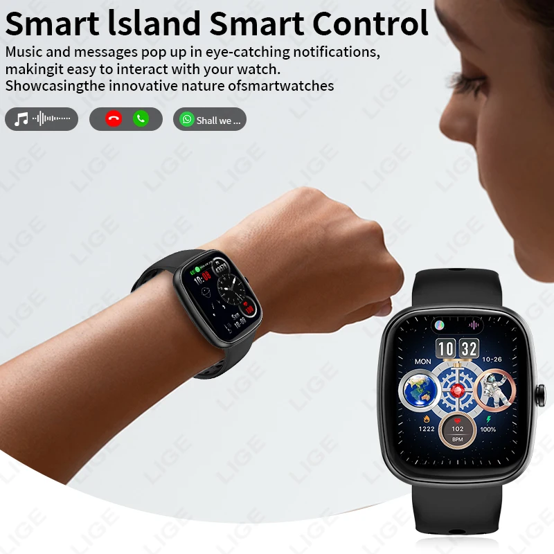 LIGE Bluetooth Call Smart Watch 1.83" Men Dynamic Island Sport Heart Rate Smartwatch Women Custom Dial Watches For Android IOS