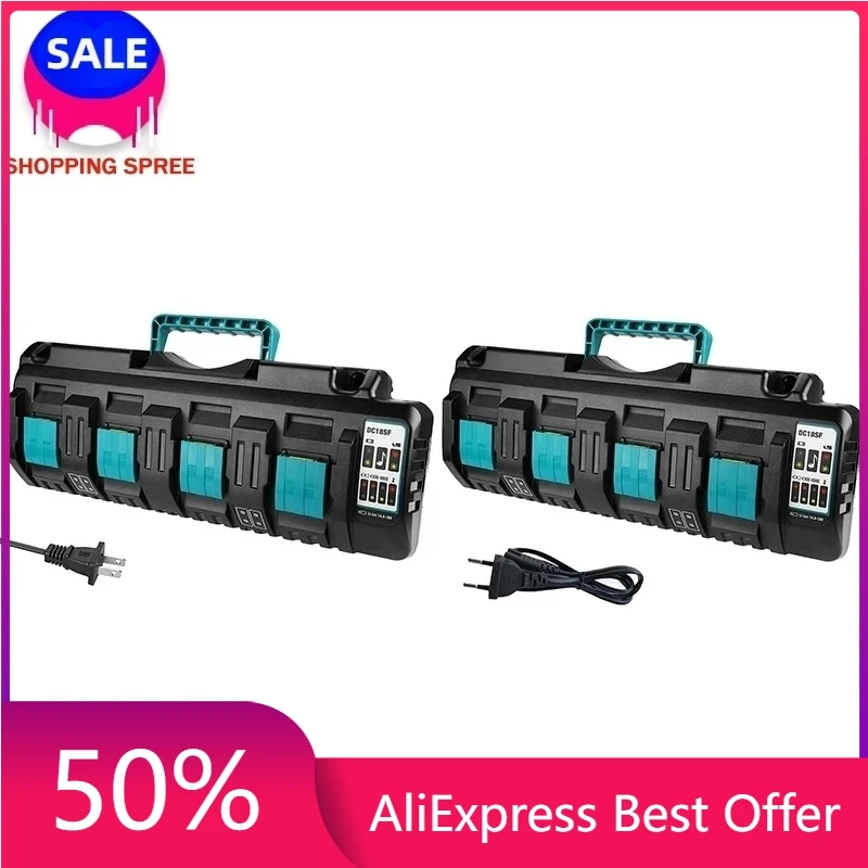 

SALE DC18SF 4-Port 14.4V 18V 4X3A Li-Ion Battery Charger For Makita BL1820 BL1830 BL1850 BL1430 Power Tools