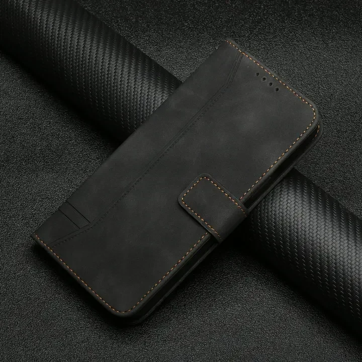Leather Flip Wallet Case for Smartphones - Magnetic Closure, Multipurpose Design