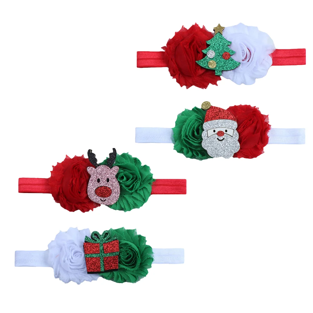 

Christmas Girl Headbands, 4pcs Flower Bow Hair Bands Elastic Headdress Photo Props for Toddlers Infant