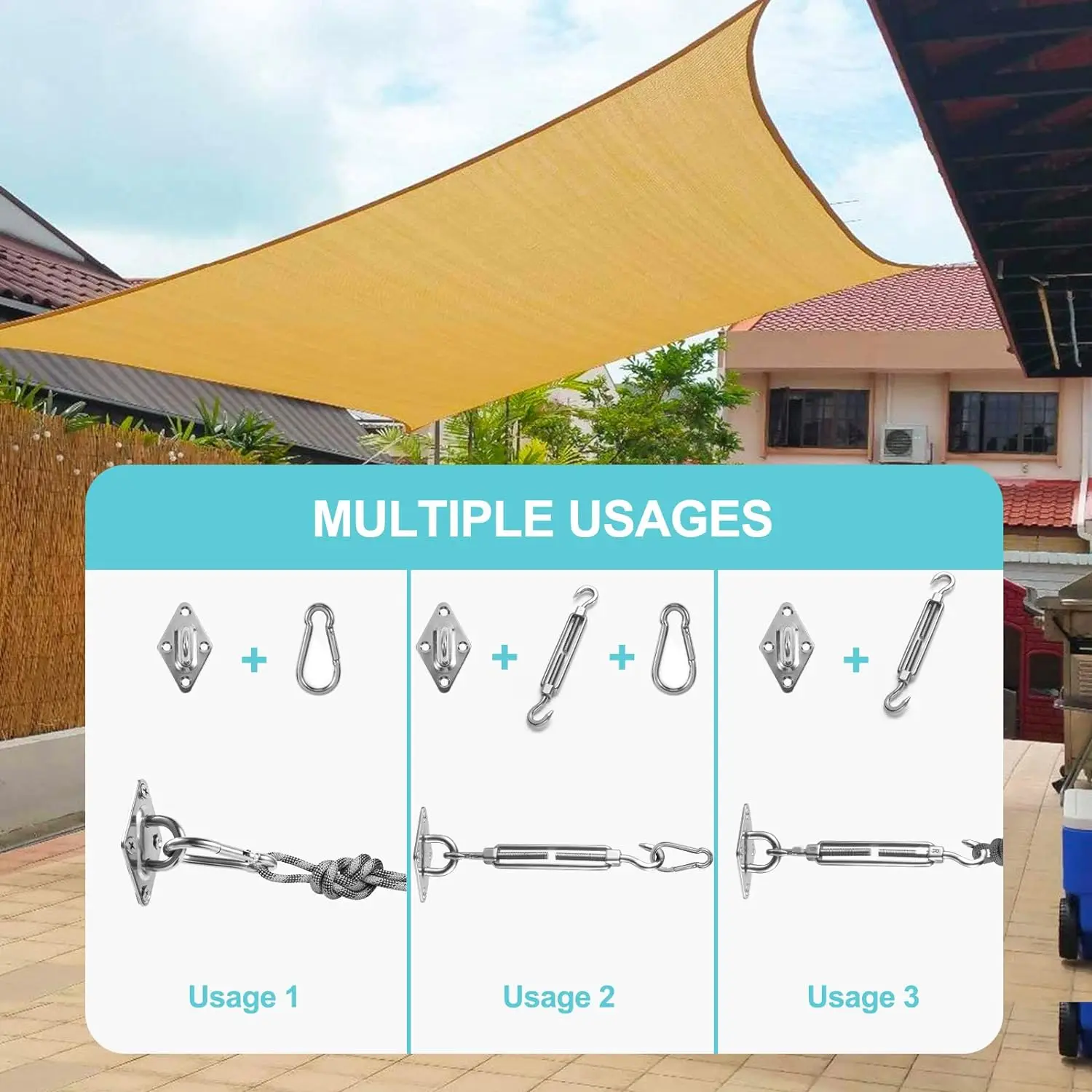 Kit di fissaggio per vela ombreggiante con cavo in acciaio da 20 m, kit di installazione per tenda parasole in acciaio inossidabile 304, kit di fissag | Leroy Merlin