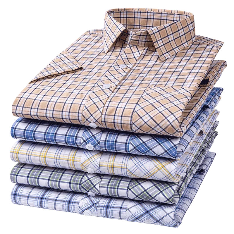 Plus Size 100% Cotton Thin Short Sleeve Shirts for Men Slim Fit Casual Plain Shirt Hawaiian Plaid Shirt Korean Popular Clothes 3