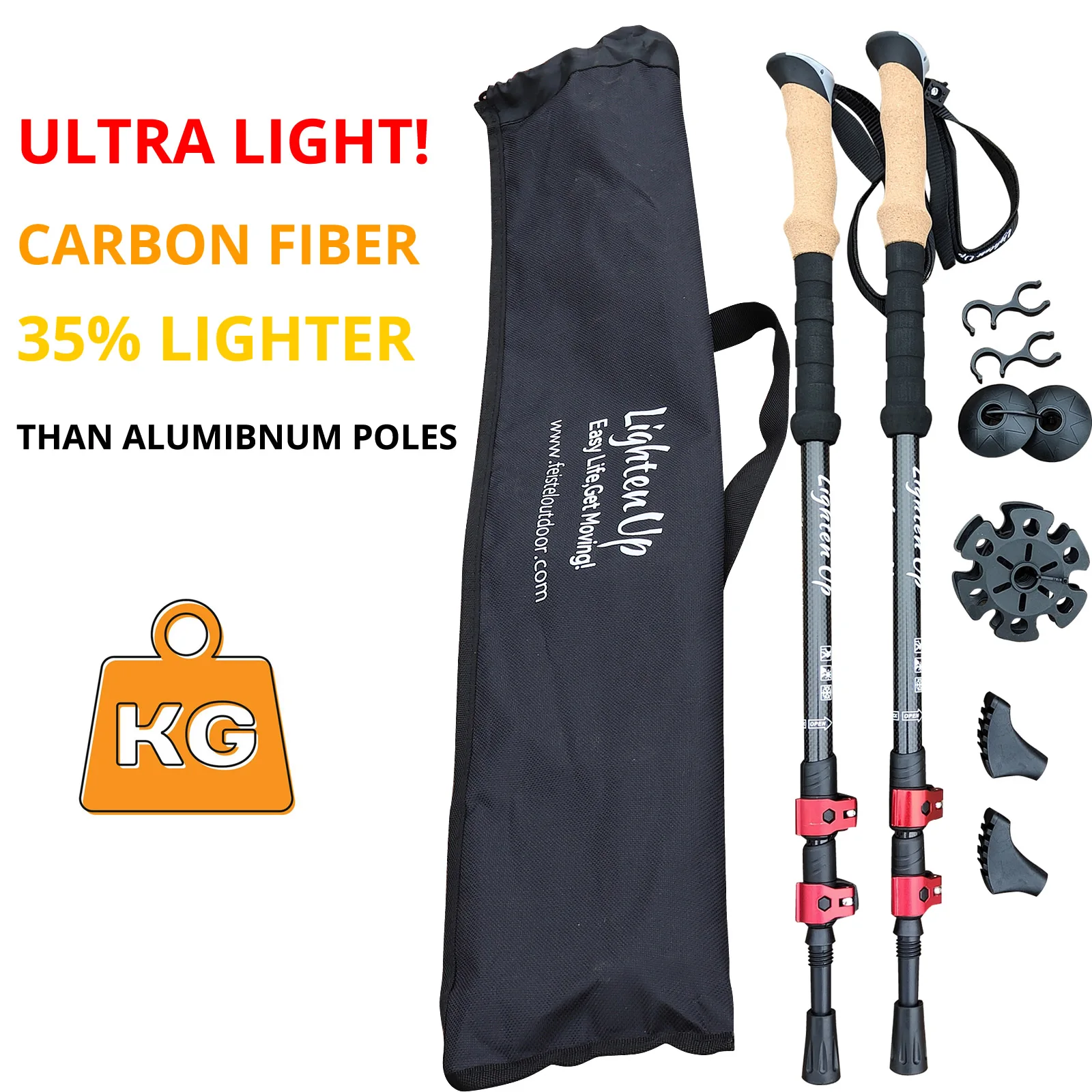 Lighten Up Climbing stick Trekking Poles 2pc Carbon Fiber