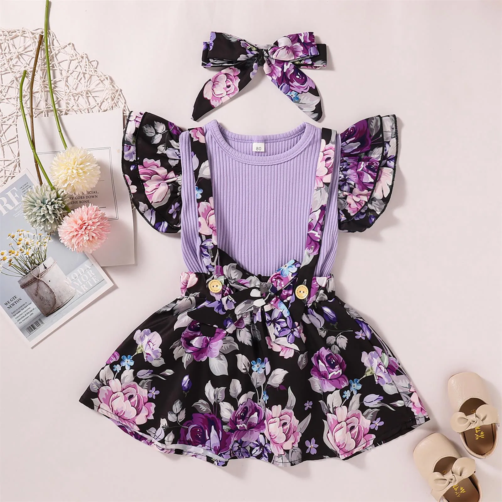 

Family Easter Outfits Baby Girl Clothes Outfits CottonSolid Color TopsCasual3PCS Set Checke Shirt Kids Girls