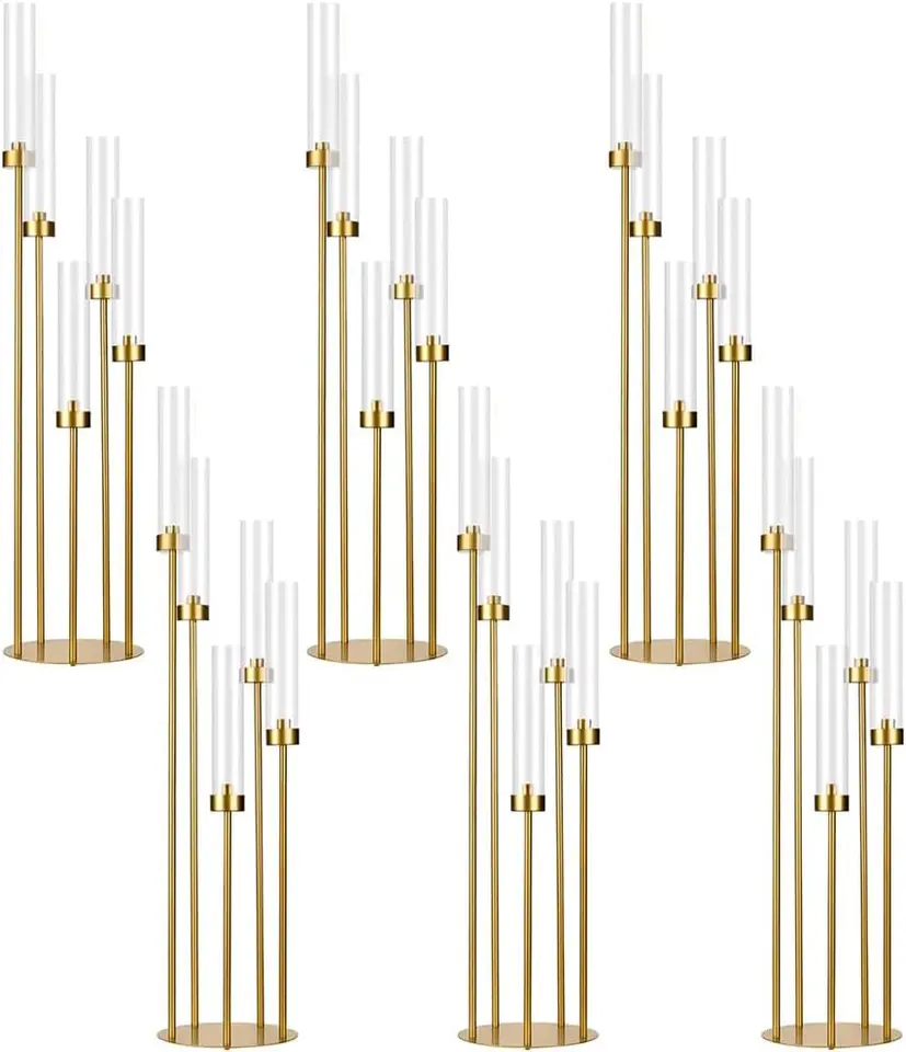 Elegant Gold Floor Candelabra with Acrylic Lampshade