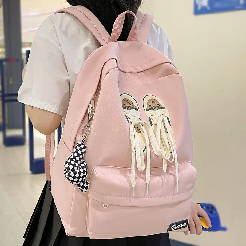 New Women Laptop Shoelace Kawaii School Bag Lady Pink College Backpack Female Cute Student Bag Girl Travel Book Backpack Fashion