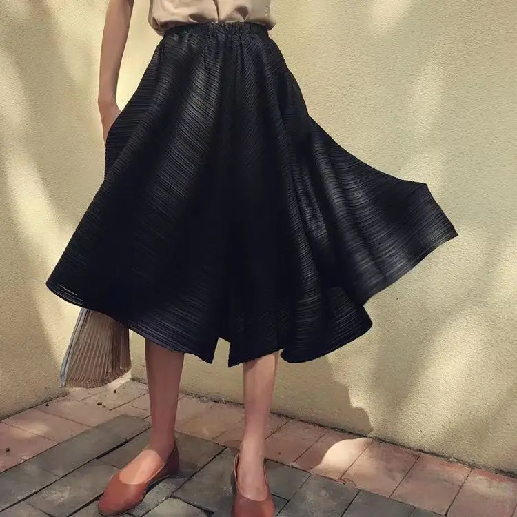 Pleated skirt pants with irregular hem and umbrella shaped loose wide leg pants  sweatpants women  korean  pants women