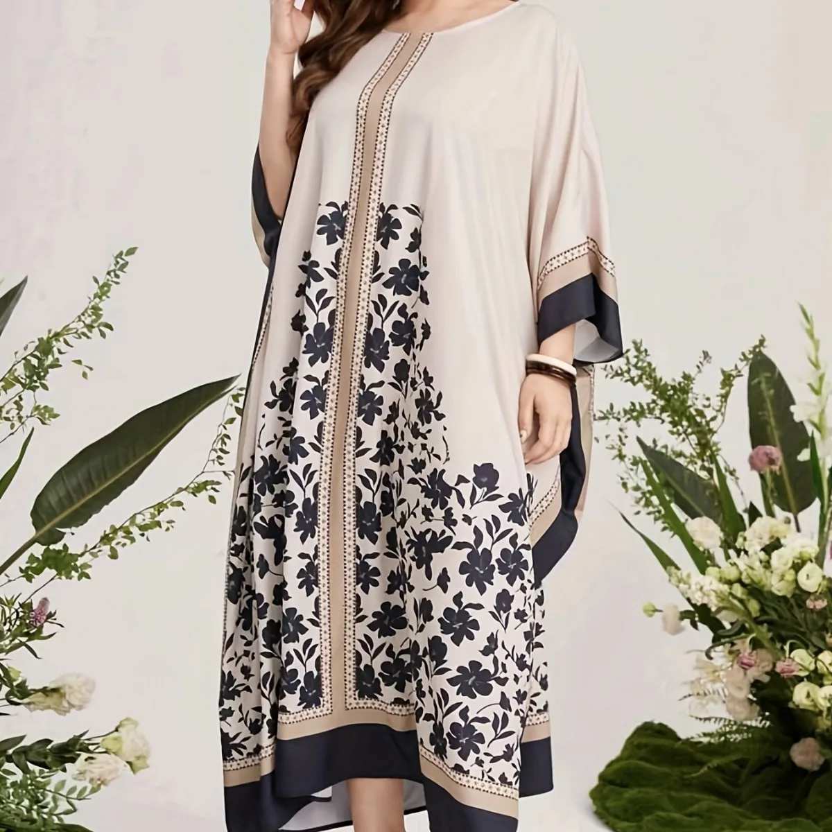 Abaya For Women Muslim Dubai For Ramadan Gurban Women's Printed Bat Sleep Robe Long Dress Loose Fashion Women Clothing