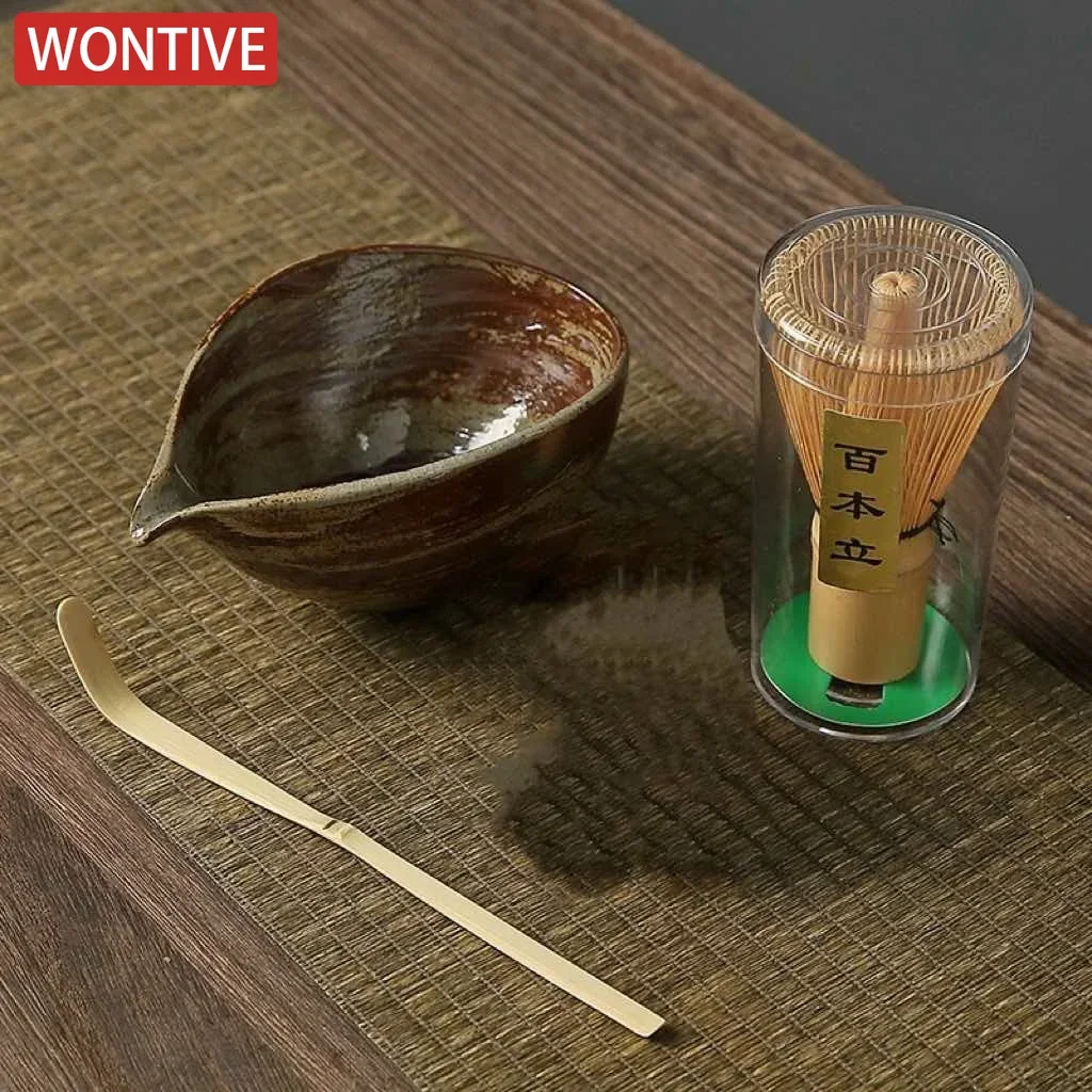 Matcha Tea Set 3/4pcs Handmade Home Easy Clean Tools Stand Kit Bowl Whisk Scoop Traditional Japanese Accessories