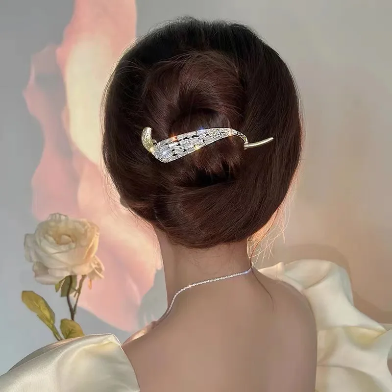 DishyKooker Women Diamond Pearl Fashion Hairpin Bangs Clip Hair Ornaments Gold AB diamond pearl 