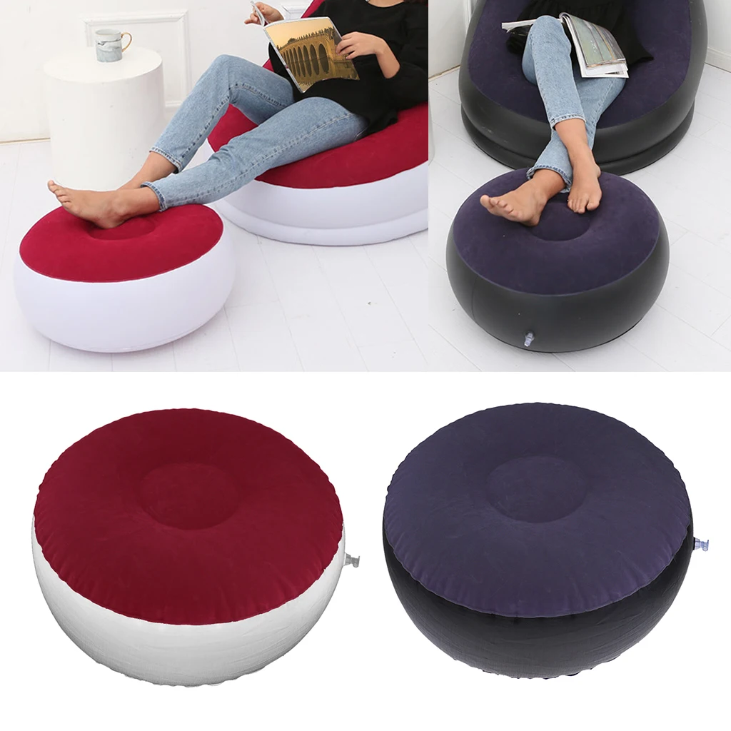 Inflatable Folding Ottoman Air Chair Sofa Flocking Portable Lightweight Camping Seat for Balcony Bedroom Outdoor Fishing