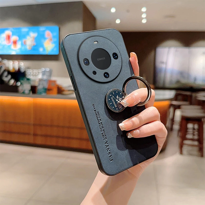 Mate60 Luxury SheepSkin Leather Ring Holder Phone Case On For Huawei Mate 60 50 40 30 20 20x 10 9 Pro Back Cover Mate50 Mate40