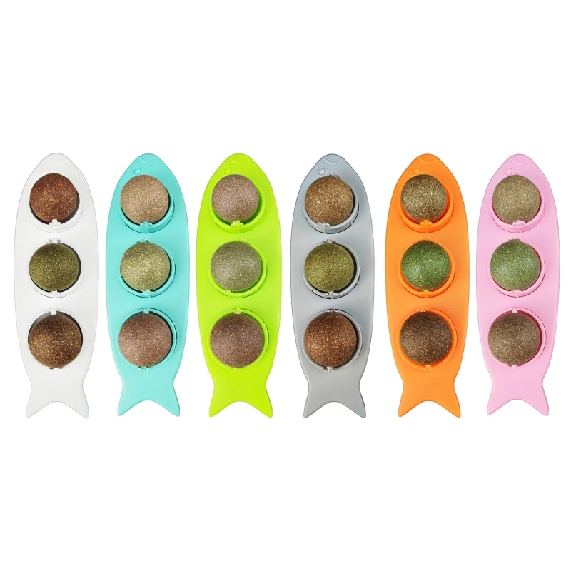 

3 Catnip Wall Balls Licking Spinner Kitten Natural Healthy Treats