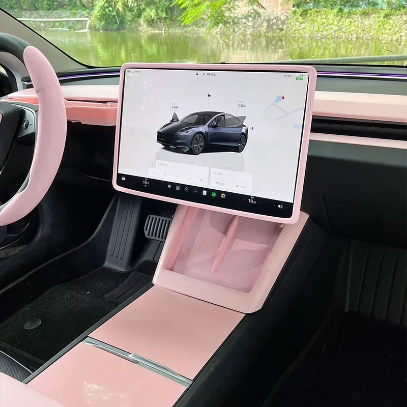YJMOTOR Dashboard & Door Trim Cover For Tesla Model 3/Y (2021-2024) - Light Pink, Anti-Glare & Scratch-Resistant