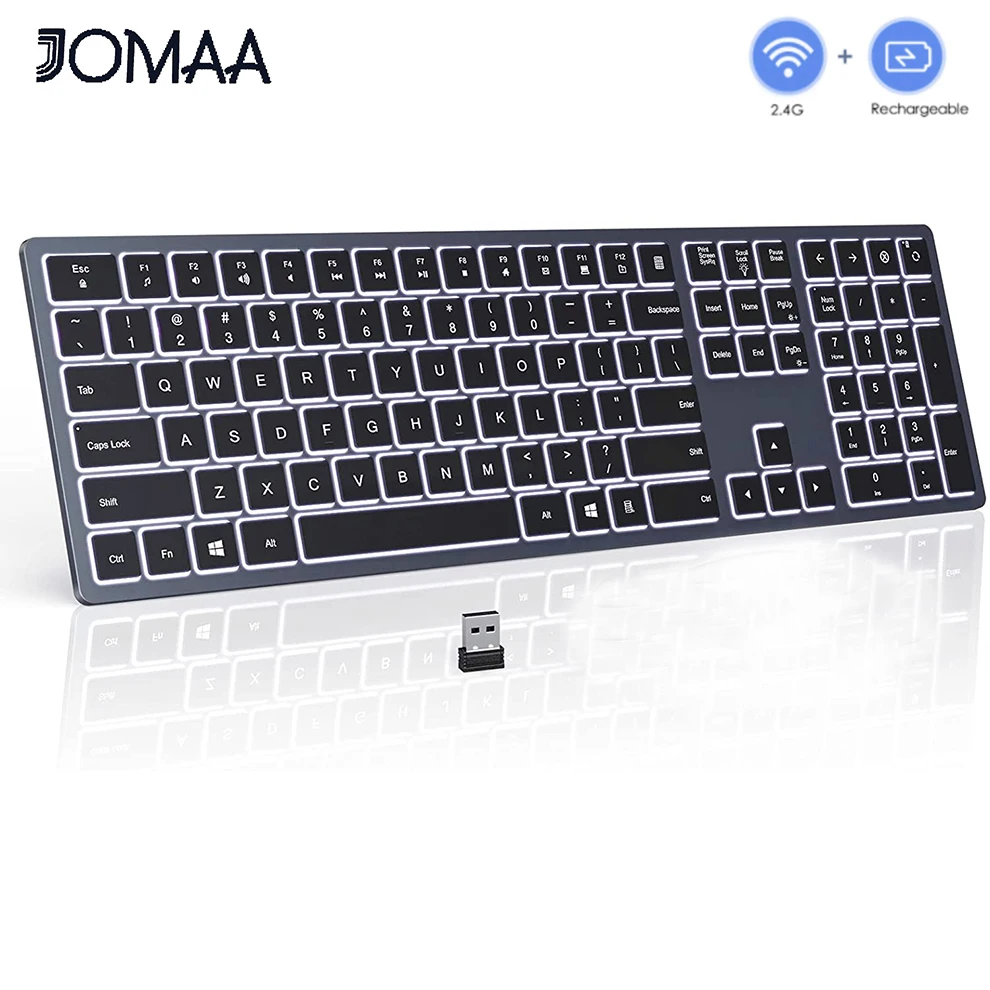 Teclado Retroiluminado sem Fio Silencioso com Retroiluminação Conjunto de Mouse e Teclado Fino Recarregável em Tamanho Grande Usb 2.4g