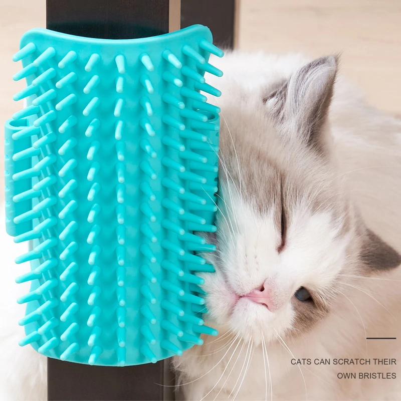 고양이 빗 책상 코너 셀프 그루머 브러시 가구에 손상 없음 고양이 Scratcher 브러시 고양이 스크러빙 헤어 리무버 브러시