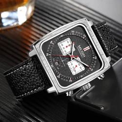 MEGIR Men's Fashion Chronograph Watch with Blue Leather Strap (Black)