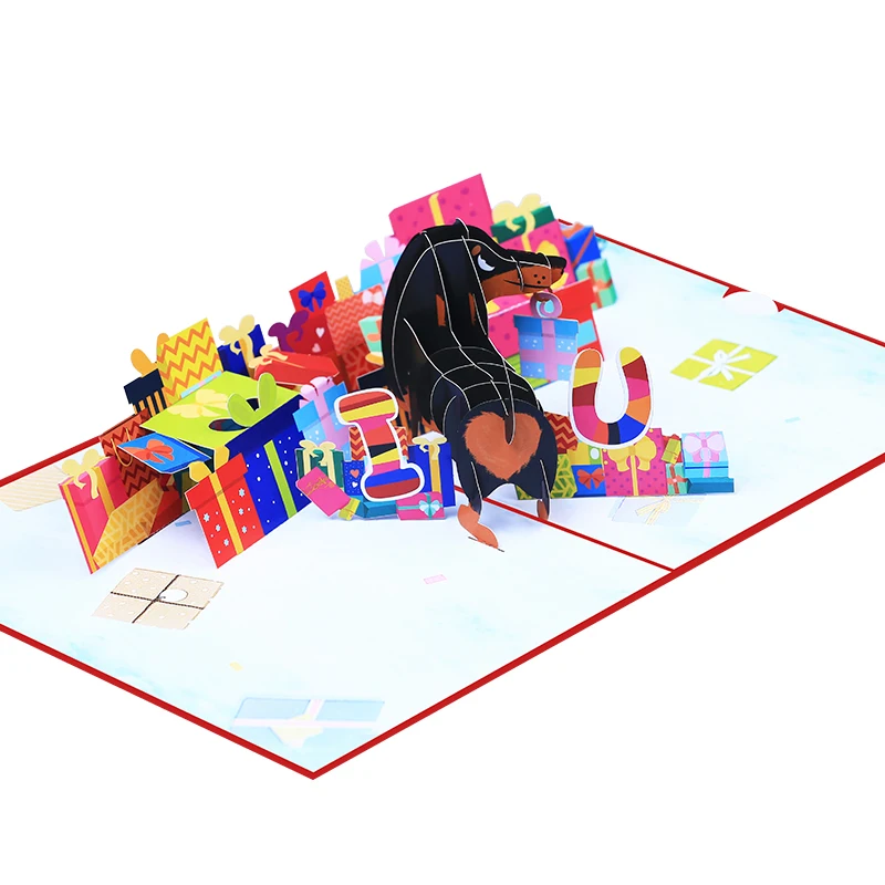 New Designed Dachshund Thinking of You Anniversary Card Laser Cut Handmade Animal 3D Pop Up Greeting Card Paper Gift and Craft