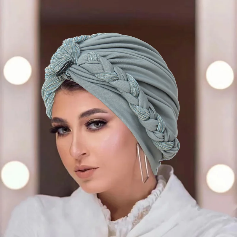 KepaHoo African Cap Nigerian Wedding Gele Indian Women Hijab Turban Chemo Cap Headwrap Knot Pre-Tied Bonnet Braid Hair Loss Hat 3