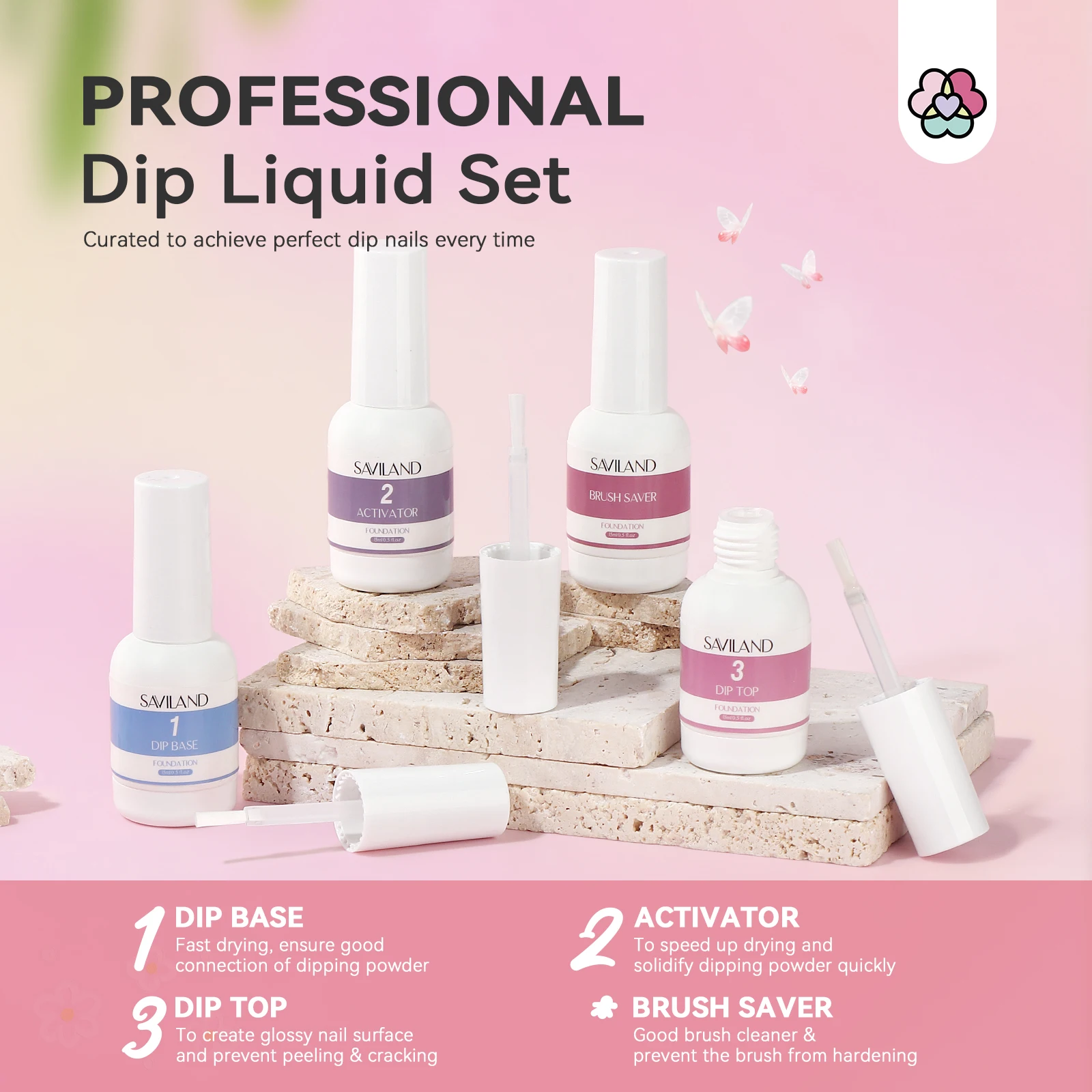 SAVILAND 20 Colors Dipping Nail Powder Kit Summer Dip Nails Powder with Dip Liquid Set Base Top Coat Activator