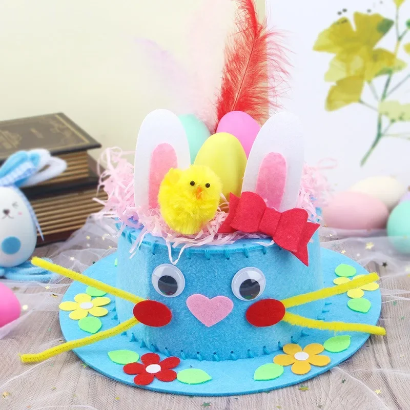 Cartoon Chick Rabbit DIY Easter Hat Kids Handmade Hat Easter Day Party DIY Material Package Happy Spring Party Decor party hat rabbit headband