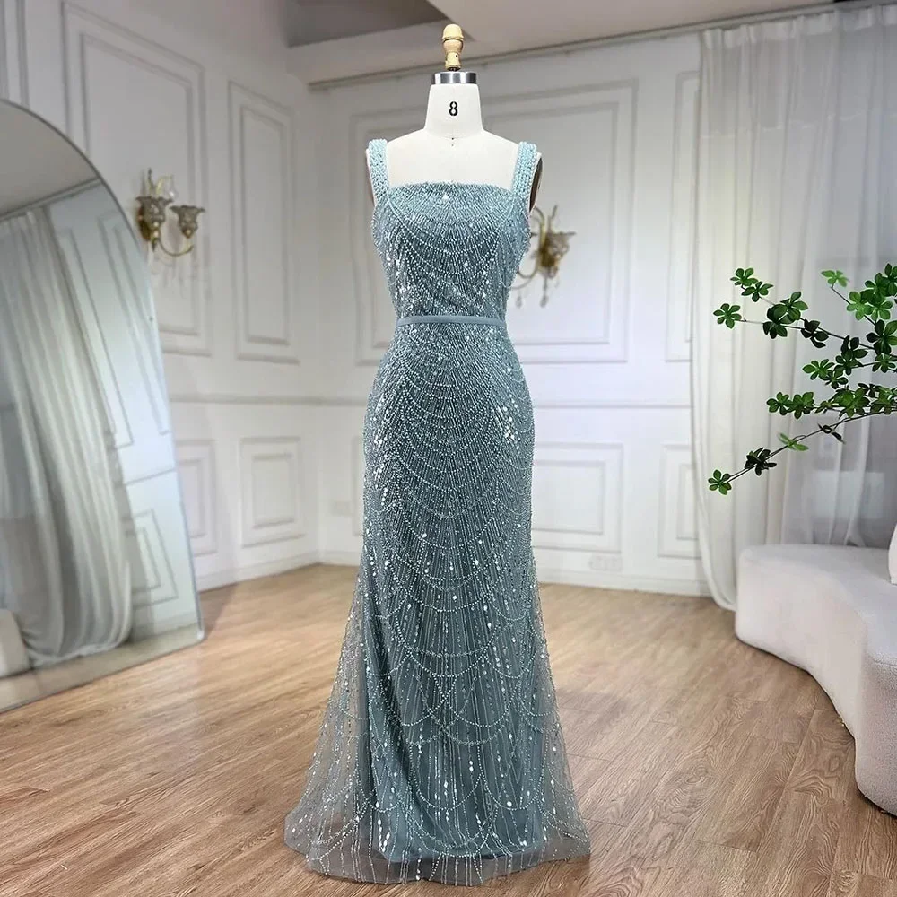 Serene Hill Turquoise Mermaid Beaded Pearls Spaghetti Straps Evening  Dresses Gowns Party Dress for Women BLA72032C Customized - AliExpress 320