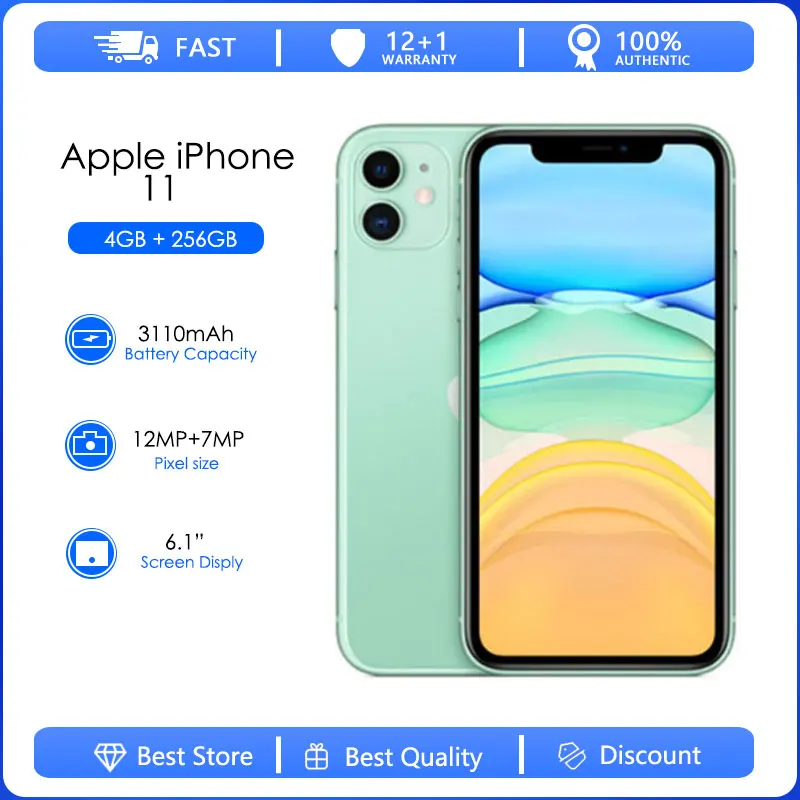 

Original Apple iPhone 11 Used Mobile Phone 4GB RAM 256GB ROM Face ID 6.1" Hexa-core 12MP 3110mAh 4G LTE Smartphone