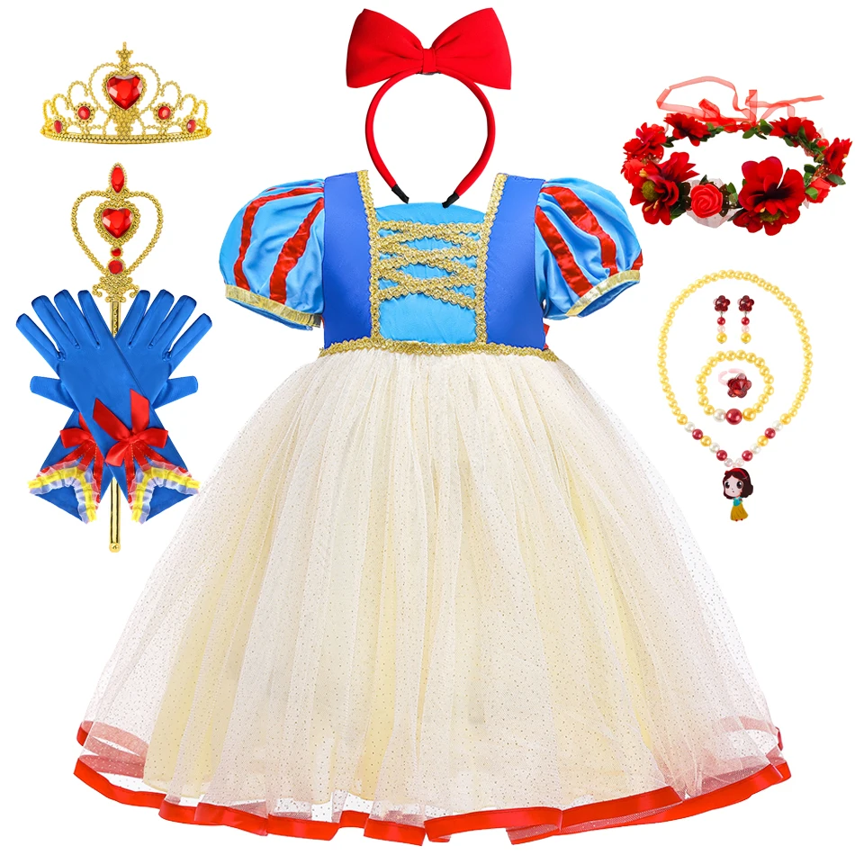 Kněžna šaty pro dívčí sněžit bělouš cosplais kostým supět rukáv děti oblečení děti večírek narozeniny bájit talár vestidos