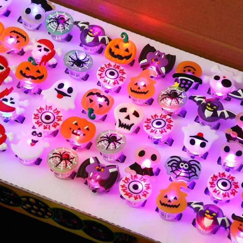 Finger Ring 10/50Pcs Halloween Luminous Rings Creative Pumpkin Ghost Skull LED for Children Toys Lights Jewelry Party Gifts