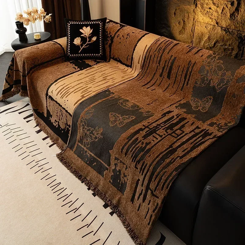 Chenier Vintage Sofa Cover Cloth Anti Cat Scratch Anti Slip Backrest Towel  A Whole Fully Enclosed Dust Couch Cover Cloth 3 Seat 4