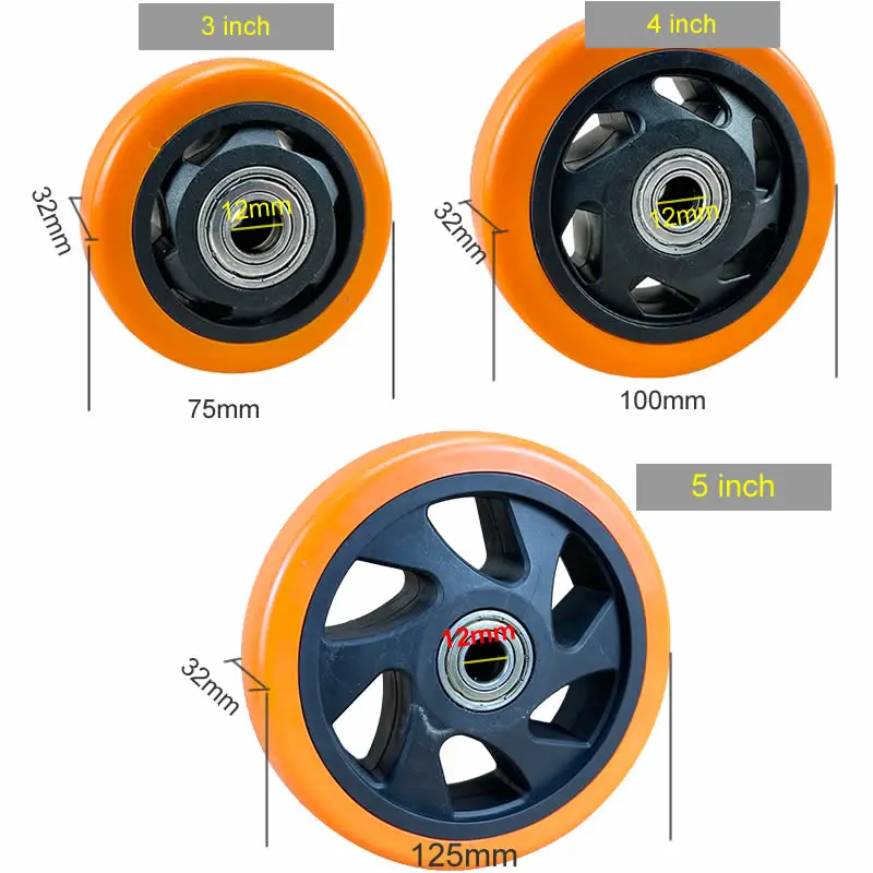 PU Replacement caster wheels with double bearings orange color high load capacity wear resistance furniture wheels