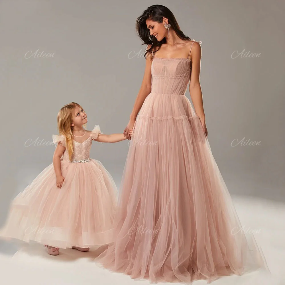 

Parent-child Outfit Elegant Woman Dress for Party Dresses Women Pink Chiffon Sweetheart Layered Suspenders Women's Evening Dress