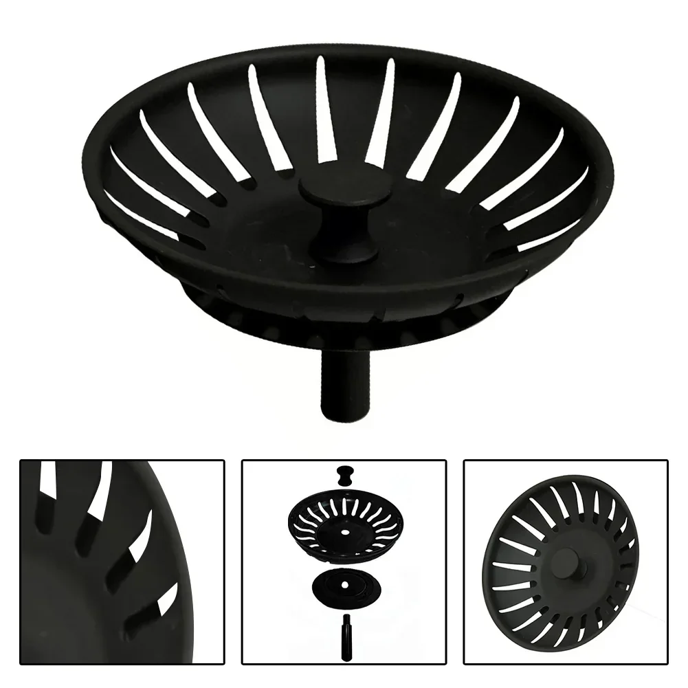 78mm 블랙 주방 싱크대 교체용 스테인리스 스틸 스트레이너 플러그 배수구 필터..