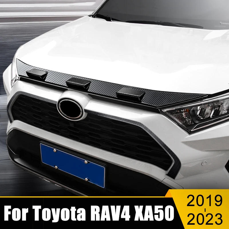 Car Accessories For Toyota RAV4 2019 2020 2021 2022 2023 RAV 4 XA50 Hybrid  ABS Front Hood Engine Grille Strip Cover Trim Sticker