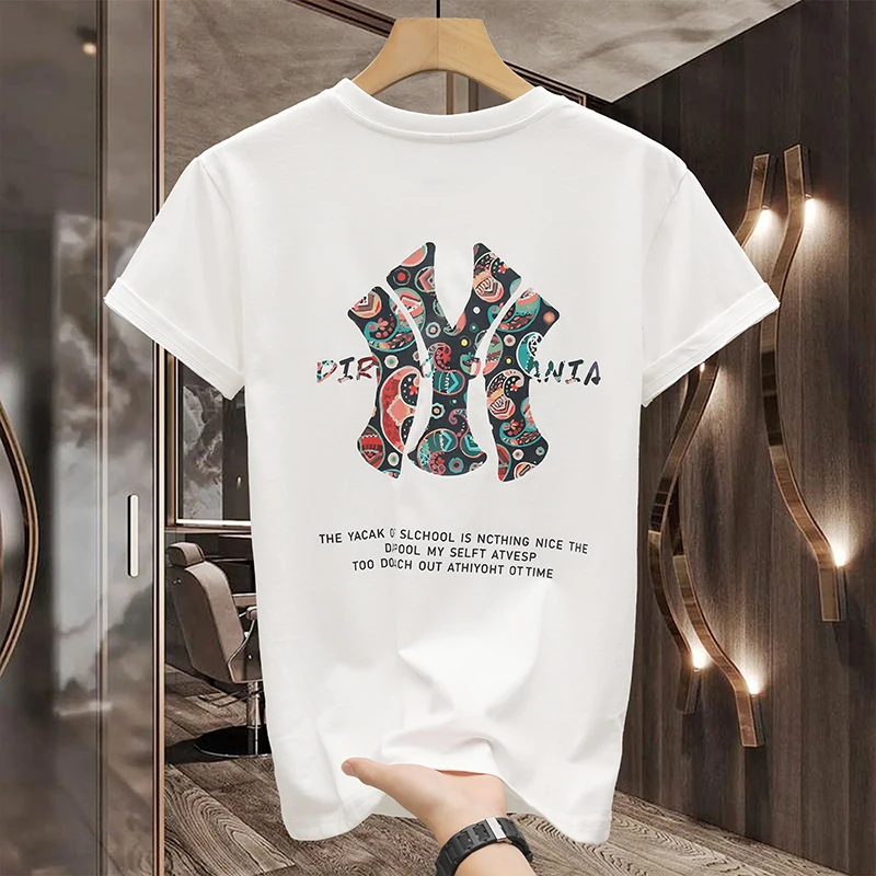 

2024 new summer black white cotton tide solid color short-sleeved T-shirt men versatile stretch round neck tops