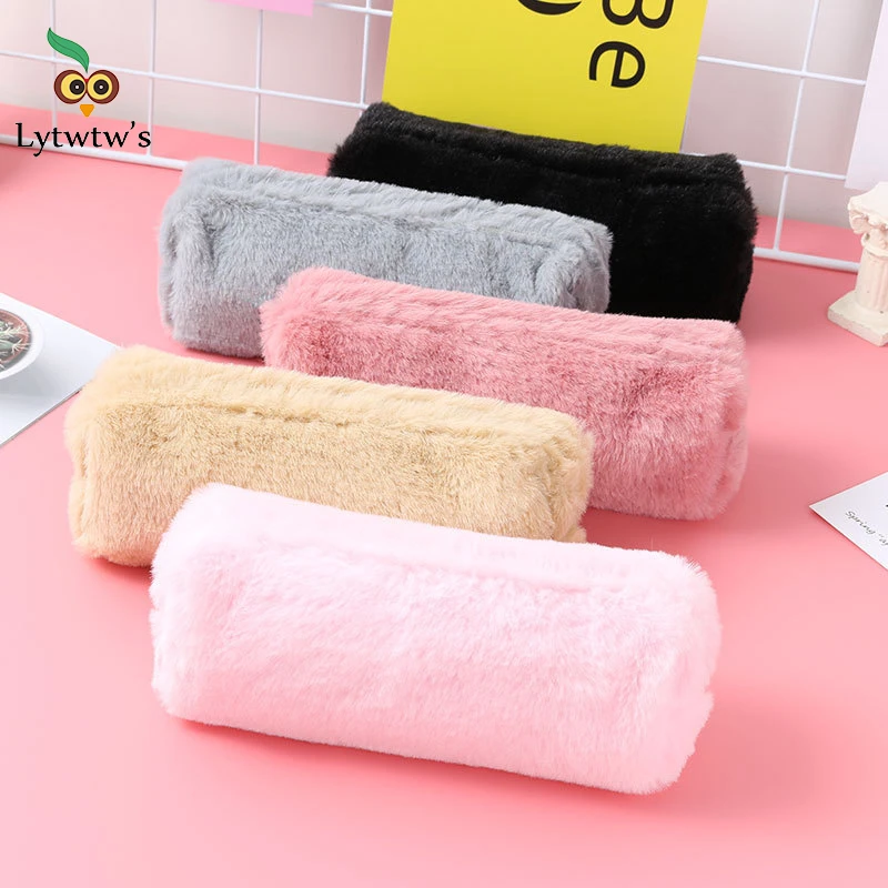 Pencil Case 1 Piece Lytwtw's Cute Cartoon Kawaii Plush Portable Pen Pencil Pouch Bag School Office Supplies Stationary Case