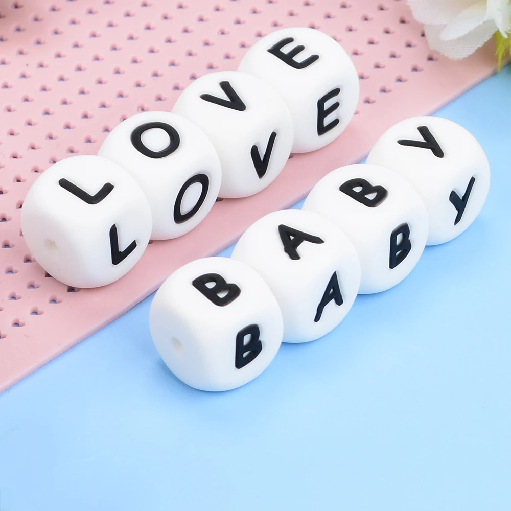 LOFCA 40PCS/Lot Alphabet 12mm Food Grade Letter Silicone Beads Baby Bead Pacifier Chain BPA Free  for Name Make DIY Necklace 2