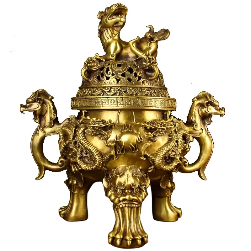 Antique Bronze Tengu Incense Burner Handcrafted 3-Legged Censer with Dragon Design for Home, Zen Meditation, Aromatherapy
