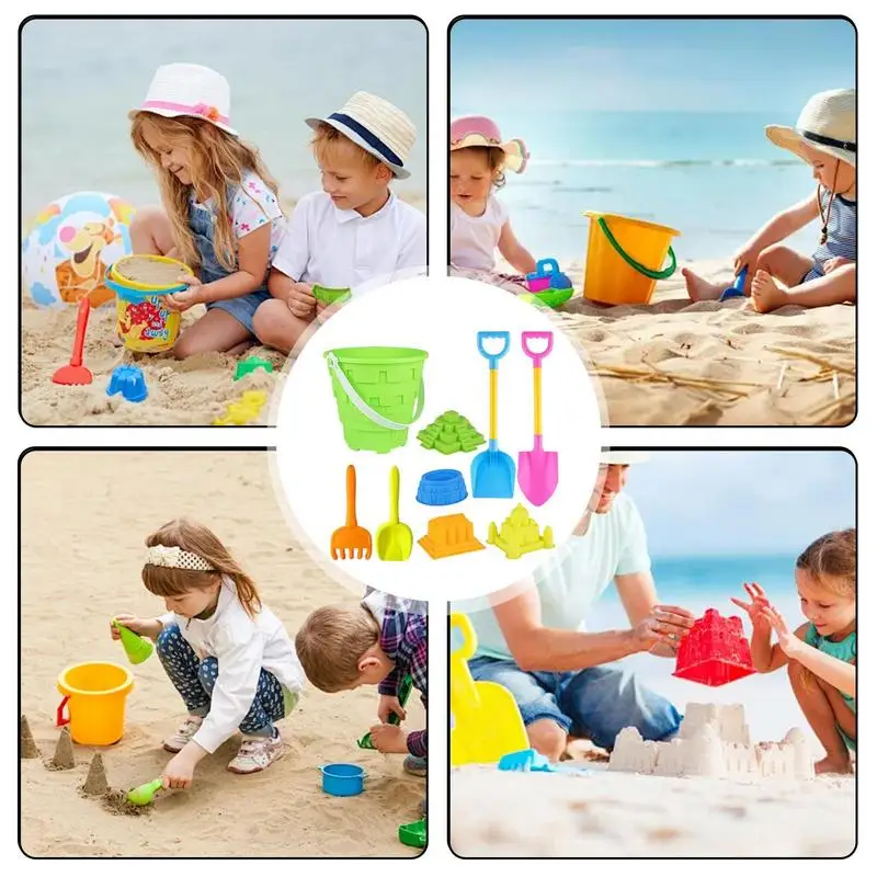 9pcs Children Outdoor Beach Toys Fun Shovel Mold Beach Bucket Set Storage Sand Digging Tool Bucket Children Sandbeach Toys 5