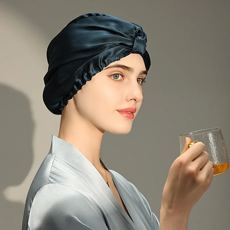 Pure Silk Night Caps Mulberry Silk Sleeping Bonnet Hair Loss Hat Natural Silk Turban For Hair Sleeping Silk Headwrap For Women 5