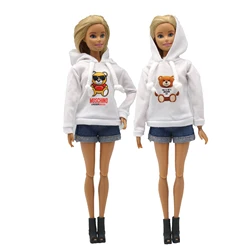 New 30cm 1/6 Doll jeans shorts long sleeves bear print hoodie set Daily Wear Clothes for Barbies doll Accessories