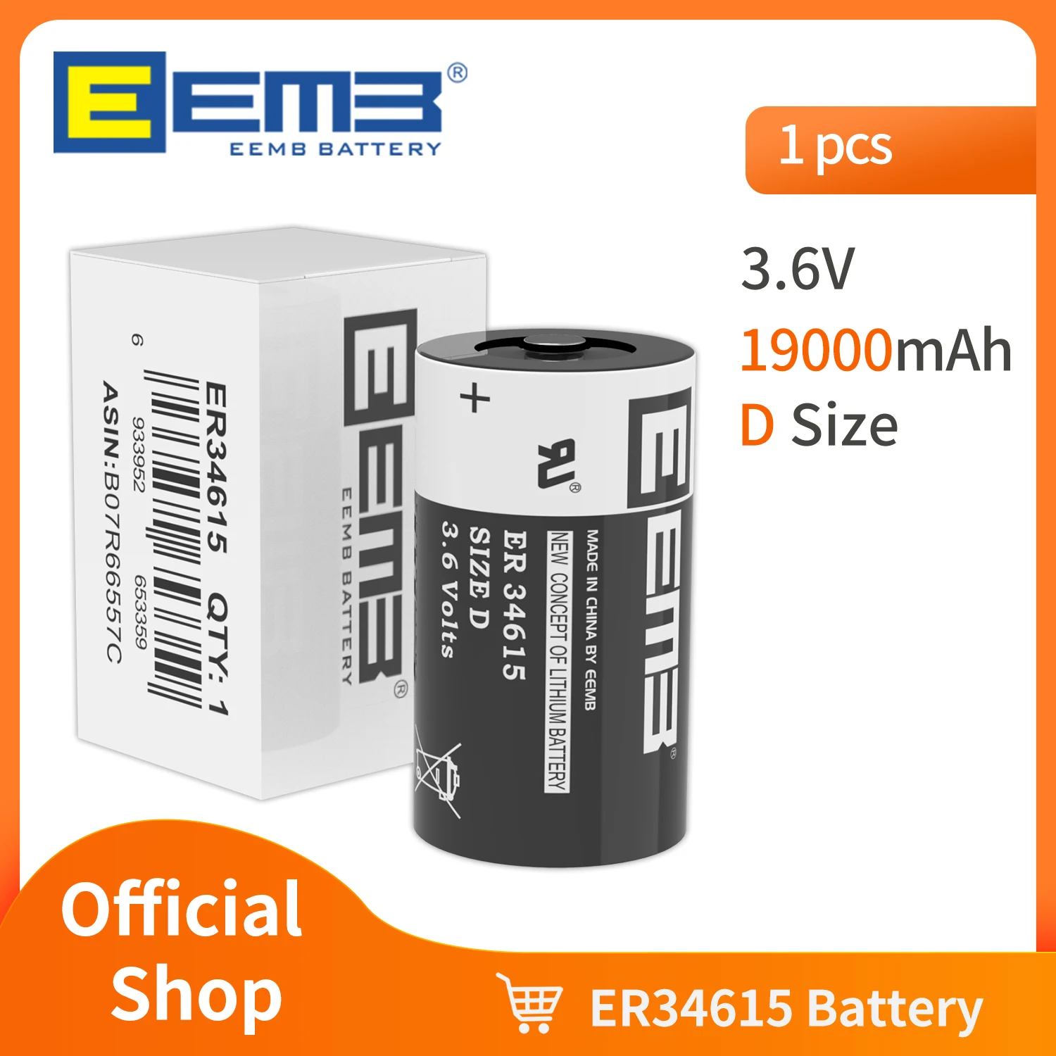 EEMB 3.6V D Size Battery ER34615 Lithium Cell 19000mAh Non-Rechargeable Battery for Electric/ Water Meter Home Monitor Toy Alarm EEMB 3.6V D Size Battery ER34615 Lithium Cell 19000mAh Non-Rechargeable Battery for Electric/ Water Meter Home Monitor Toy Alarm