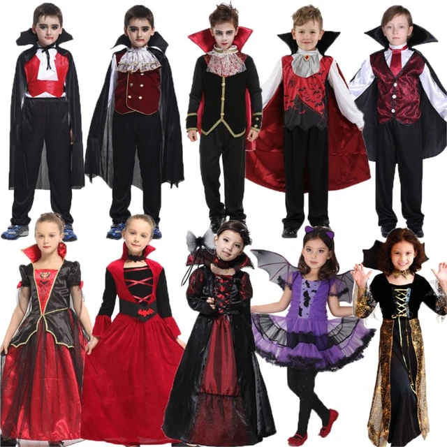 Fantasia vampiro gótico para crianças, traje infantil para meninas, dia das  bruxas, cosplay, vampiro - AliExpress