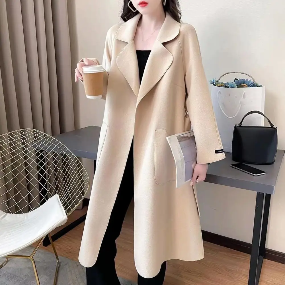 

2024 Fall Winter Women Overcoat Elegant Women Double Breasted Solid Trench Coat Vintage Turn-Down Collar Loose Trench